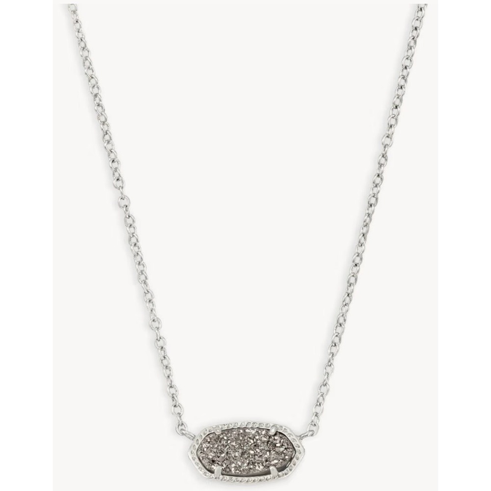 Kendra Scott Elisa Pendant Necklace Platinum Drusy Rhodium Silver Tone Jewelry